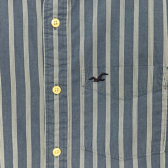 vtg Y2K Hollister Shirt Size M Button Down Striped Work Preppy Academia Logo - Picture 5 of 12